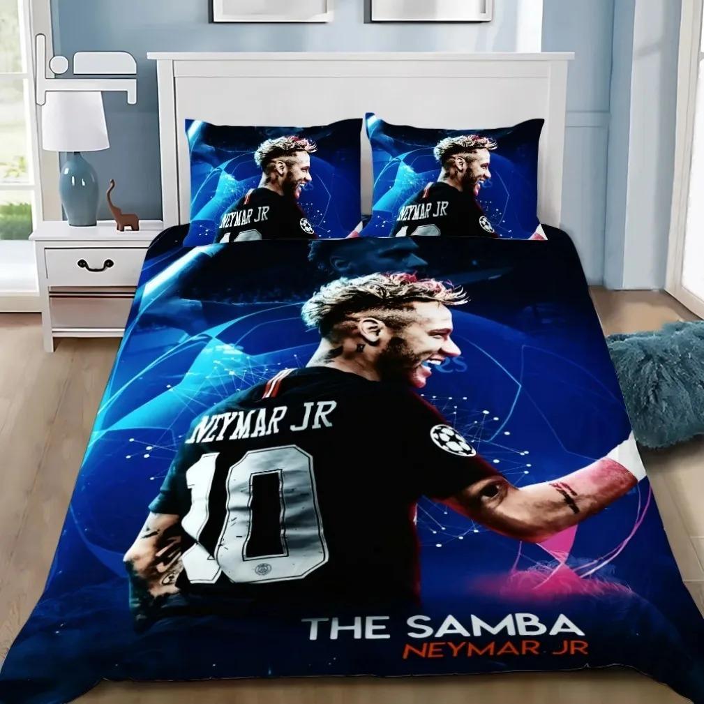 Modisches Fußball-Superstar N-Neymar Bettwäscheset 3D-bedruckter Bettbezug Bettwäscheset Weich King Full Size Bettwäscheset Für Jungen