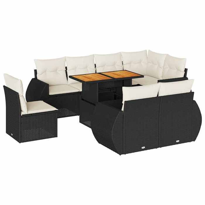 VidaXL Salon de jardin 9 pcs avec coussins noir résine tressée 3327276