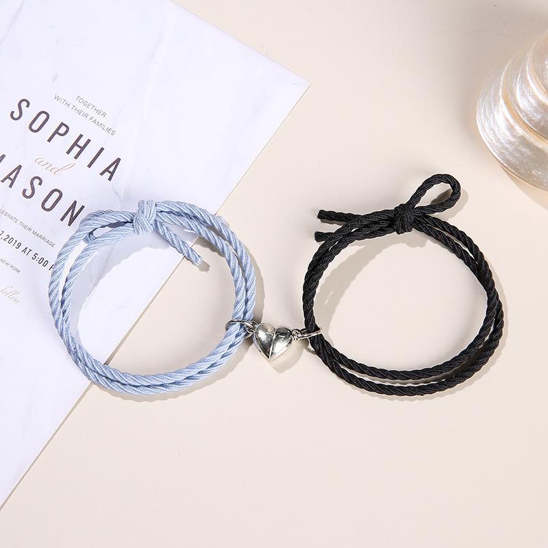 2pcs/pair Adjustable Magnet Couple Bracelets Rubber Band Love Shape Braclet Lover Gift