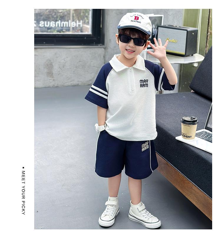 New handsome polo shirt short sleeved two-piece set for boys' summer sports suit, stylish boys' summer suit
