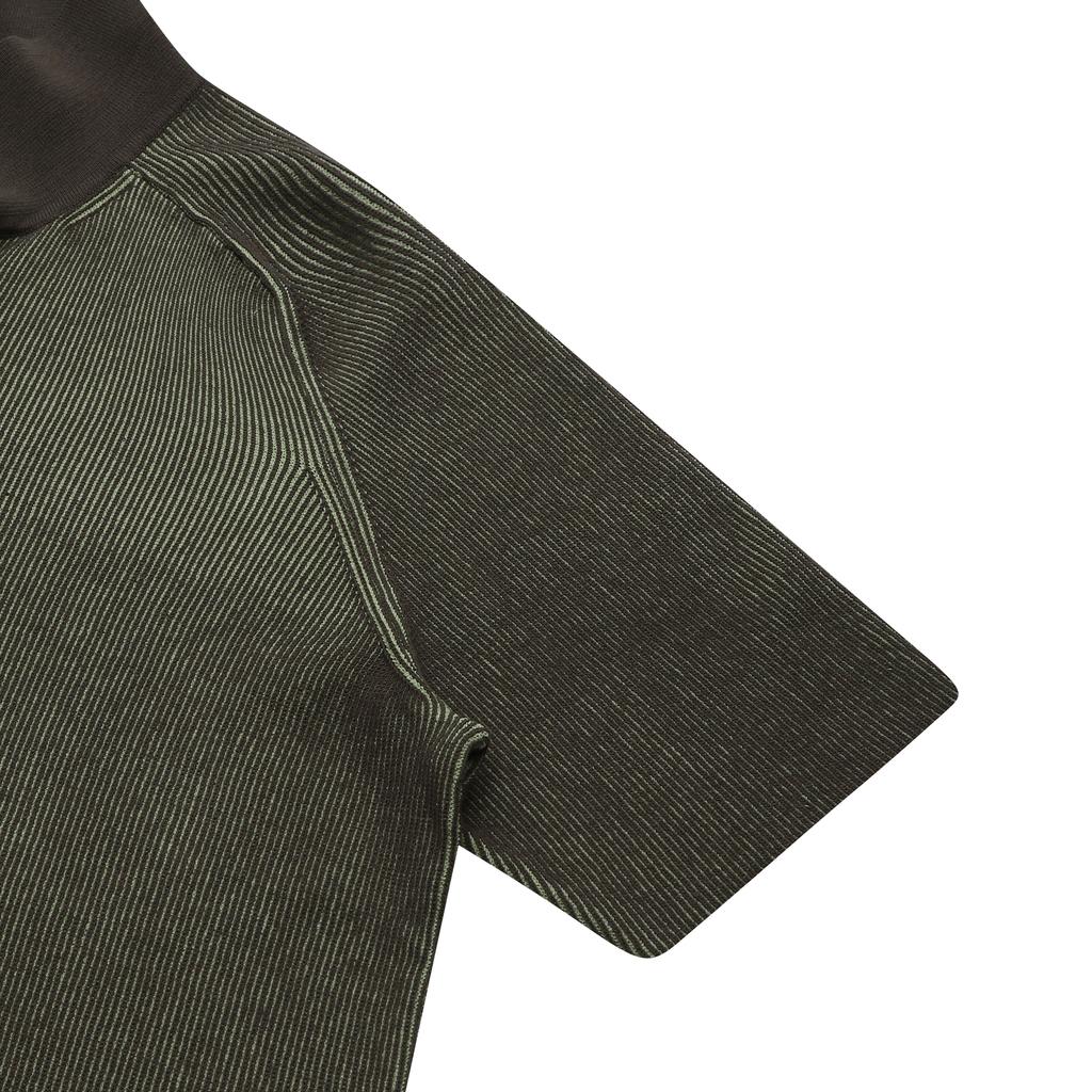 LEDEPT Two-Tone Open Collar Raglan Pullover [Khaki]
