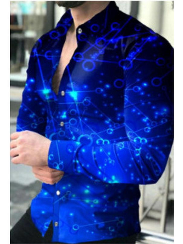 2025 Men's Fashion Trendy 3D Print Lapel Long Sleeve Casual Shirt
