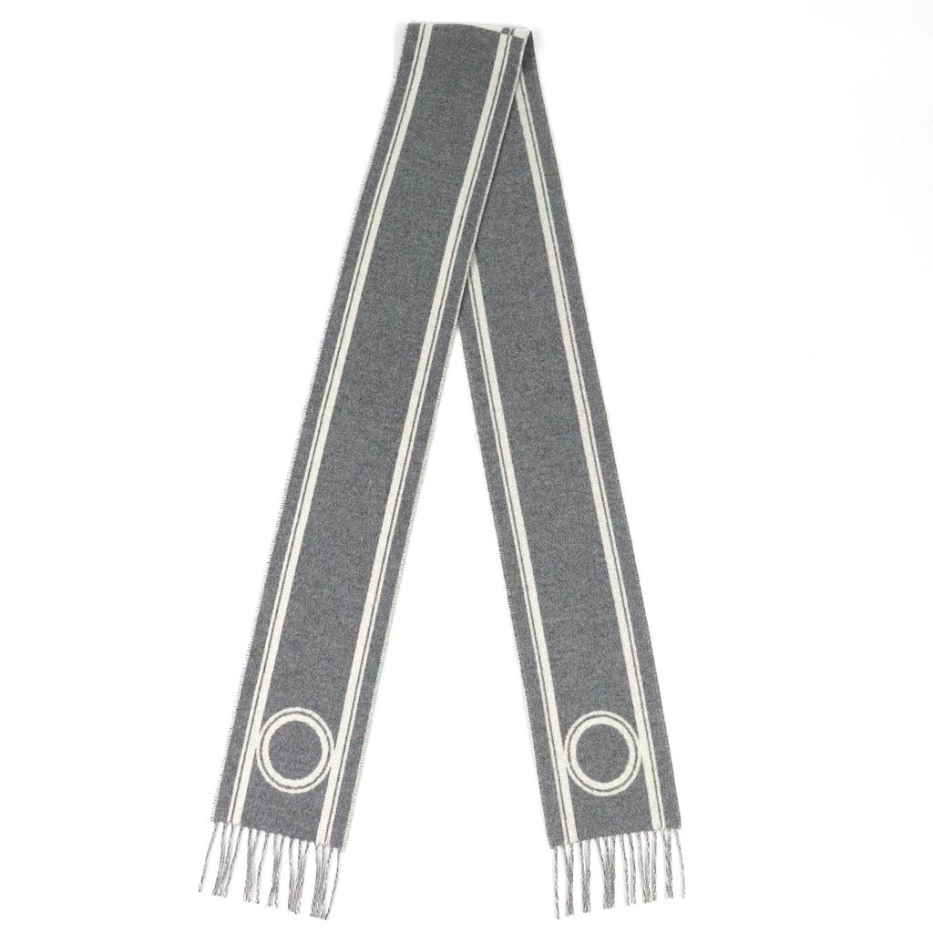 Pristine HERMES Scarf Bande de Repo Two-tone fringe long dress gray cashmere Used