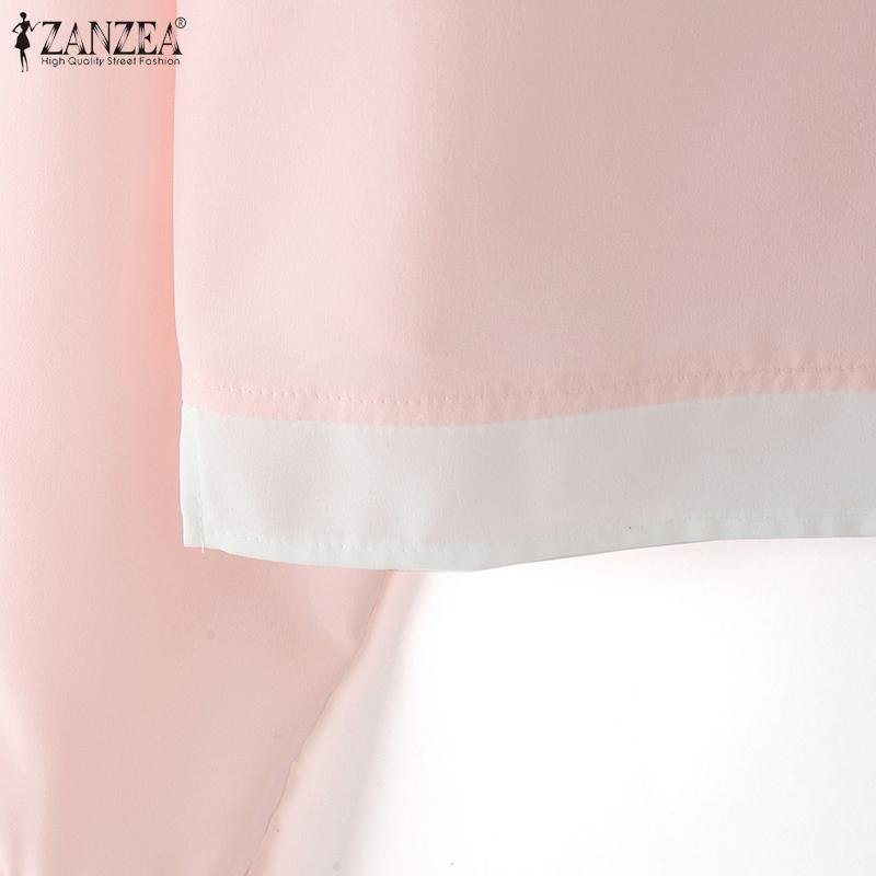 ZANZEA Women Casual Fake Two Piece Solid Color Long Sleeve Shirts