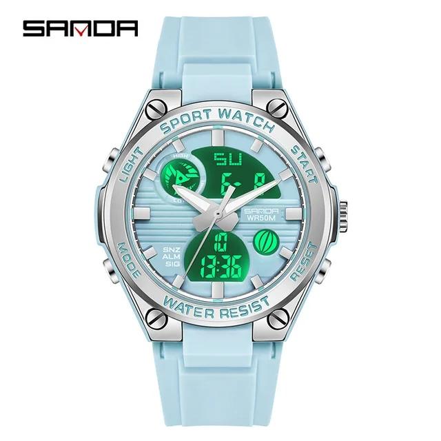 Sanda 6067 Large Screen Sport Watch Women's Sports Electronic Digital Watch Male Multi-Function Outdoor Waterproof Wristwatch