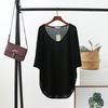 Women's Korean-Style Summer Cotton Linen Round Neck Shirt, Loose Fit, Mid-Sleeve, Plus Size Casual Top