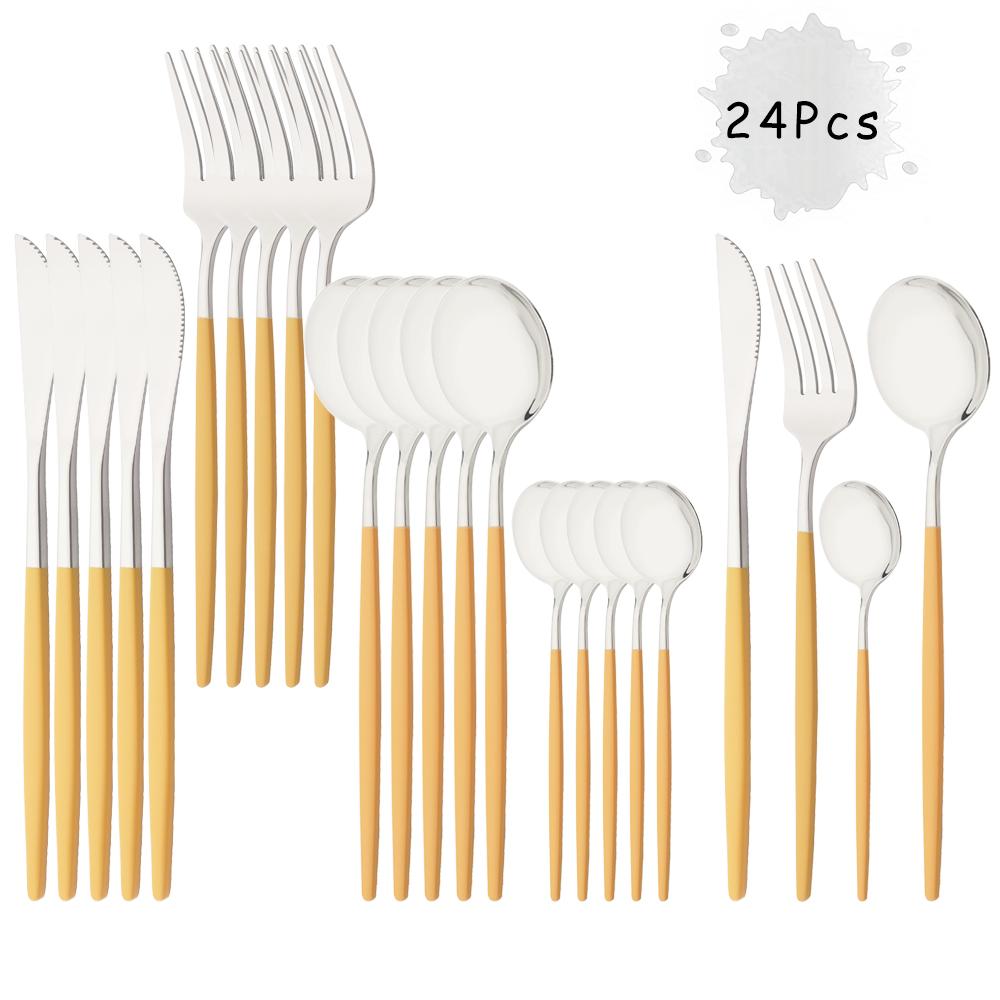 24Pcs Purple Silver Stainless Steel Dinnerware Set Kitchen Fork Spoon Knife Dinner Cutlery Set Western Flatware Tableware Set