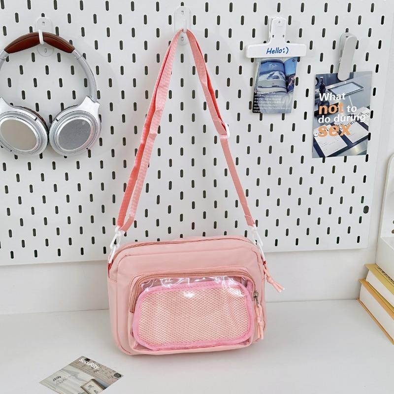 Cute girl fashion versatile high value portable messenger solid color college two-dimensional transparent shoulder messenger bag розовый
