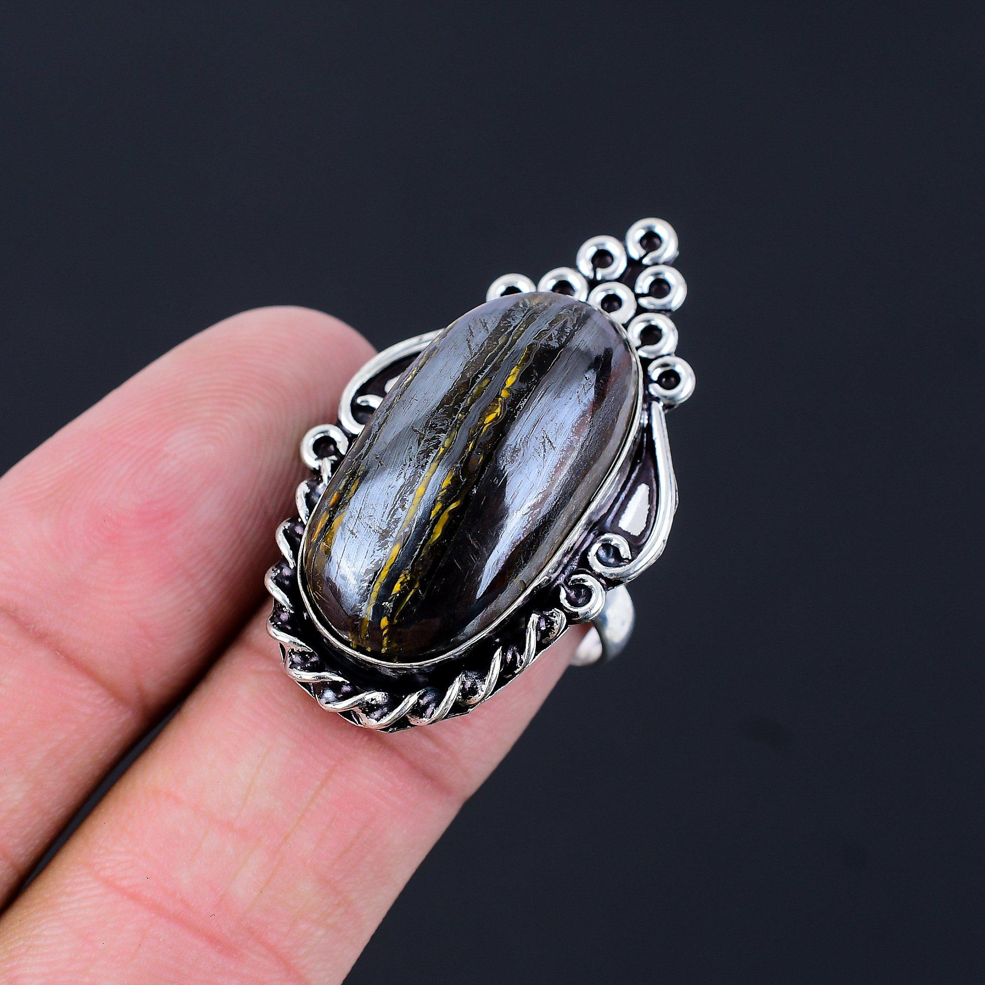 Sterling Silver Natural Iron Iron Tiger Eye Wife Stackable Ring Jewelry Size 8.5 8.5