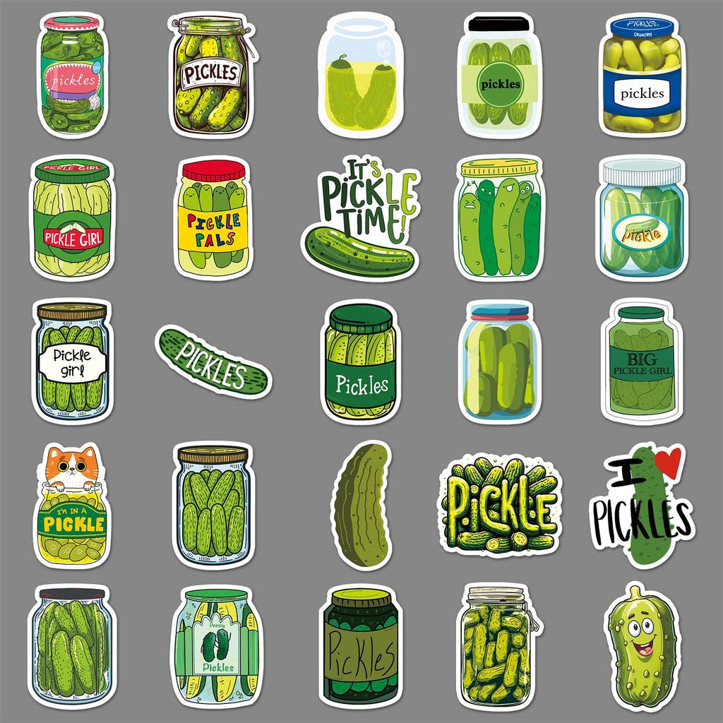 50 Sour Cucumber Stickers Set for Phones & Laptops - Pickle-Themed Resin Decals