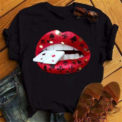 Mode Frauen T-shirt Lustige Rote Lippen Grafik Tops Tees Frauen Harajuku Casual Oansatz T-shirt 90s Koreanische Mädchen T-shirt Kleidung