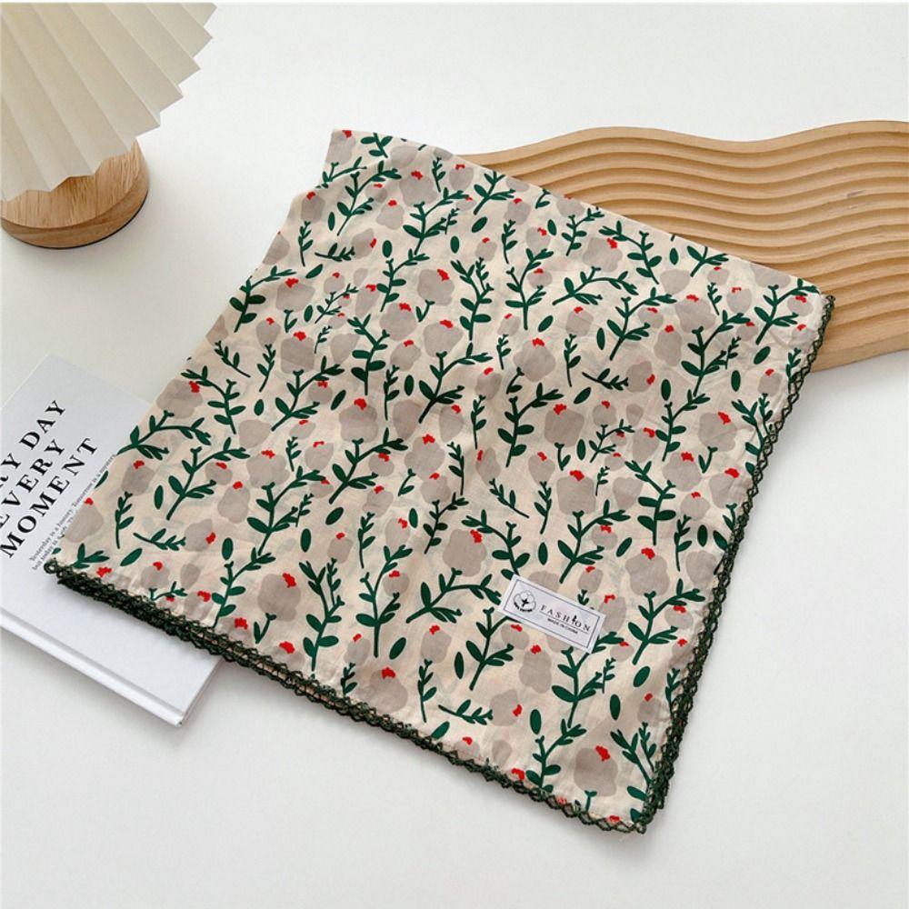 Flower Cotton Linen Print Scarves Floral Square Handkerchief Simple Small Square Scarf Female