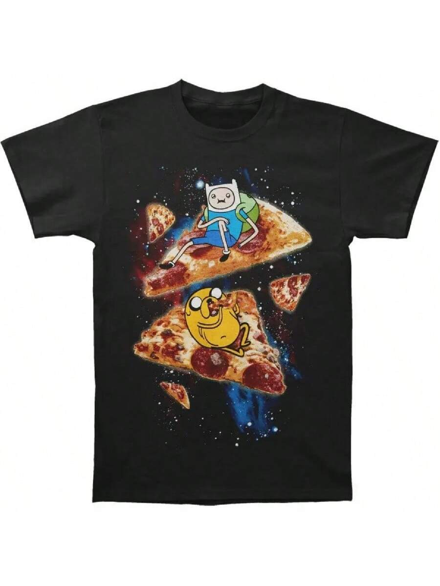 

Время приключений Мужская футболка с пиццей Черная футболка Мужская футболка с коротким рукавом Новинка Мужские футболки Повседневная футболка для мальчика Топы Скидки XXXXXL