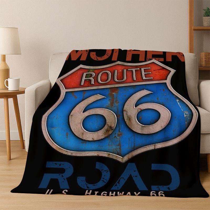 

Retro Route66 America Mother Road Sign Flannel Blanket Soft Warm Throw Blanket for Bedroom Living Room Bed Travel Camping Picnic 75x90cm