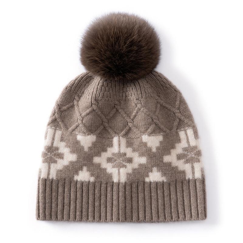 Gentle wind geometric printing rhombus pure cashmere women's soft waxy skin-friendly comfortable simple knitted versatile hat