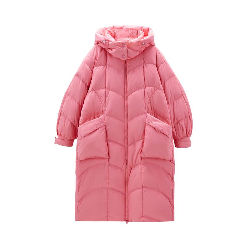 

LEDING Women s Candy Pink Long Hooded Puffer Down Jacket L