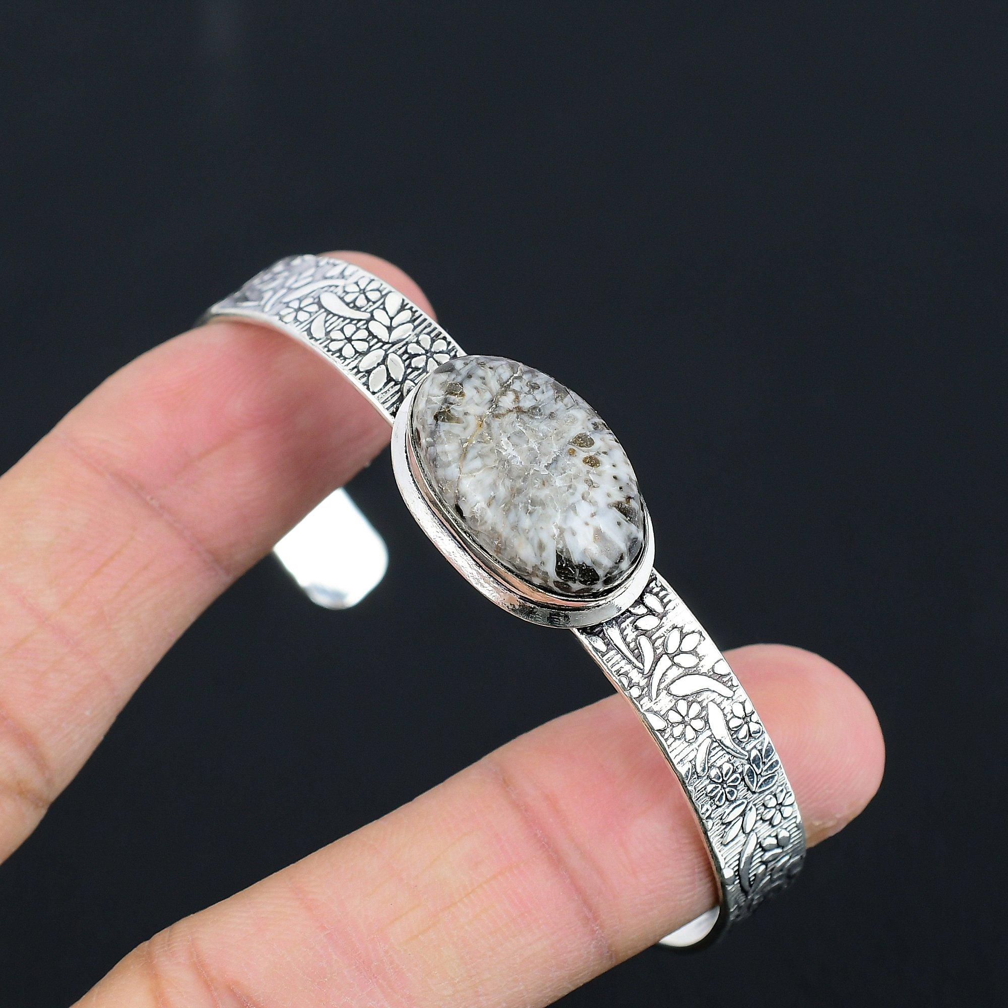 

Daughters Day Sale Sterling Silver Natural Stingray Coral Mother Bangle Jewelry Adjustable