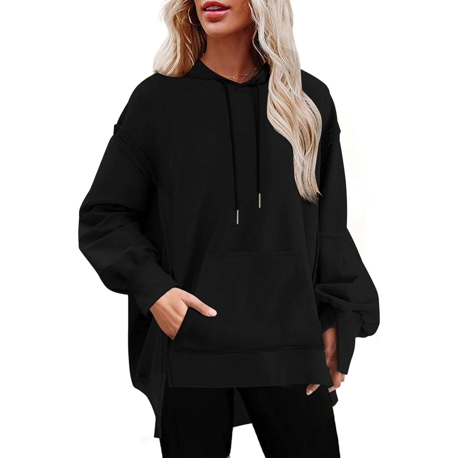 

Женская повседневная однотонная толстовка с круглым вырезом и карманами в стиле пэчворк M чёрный