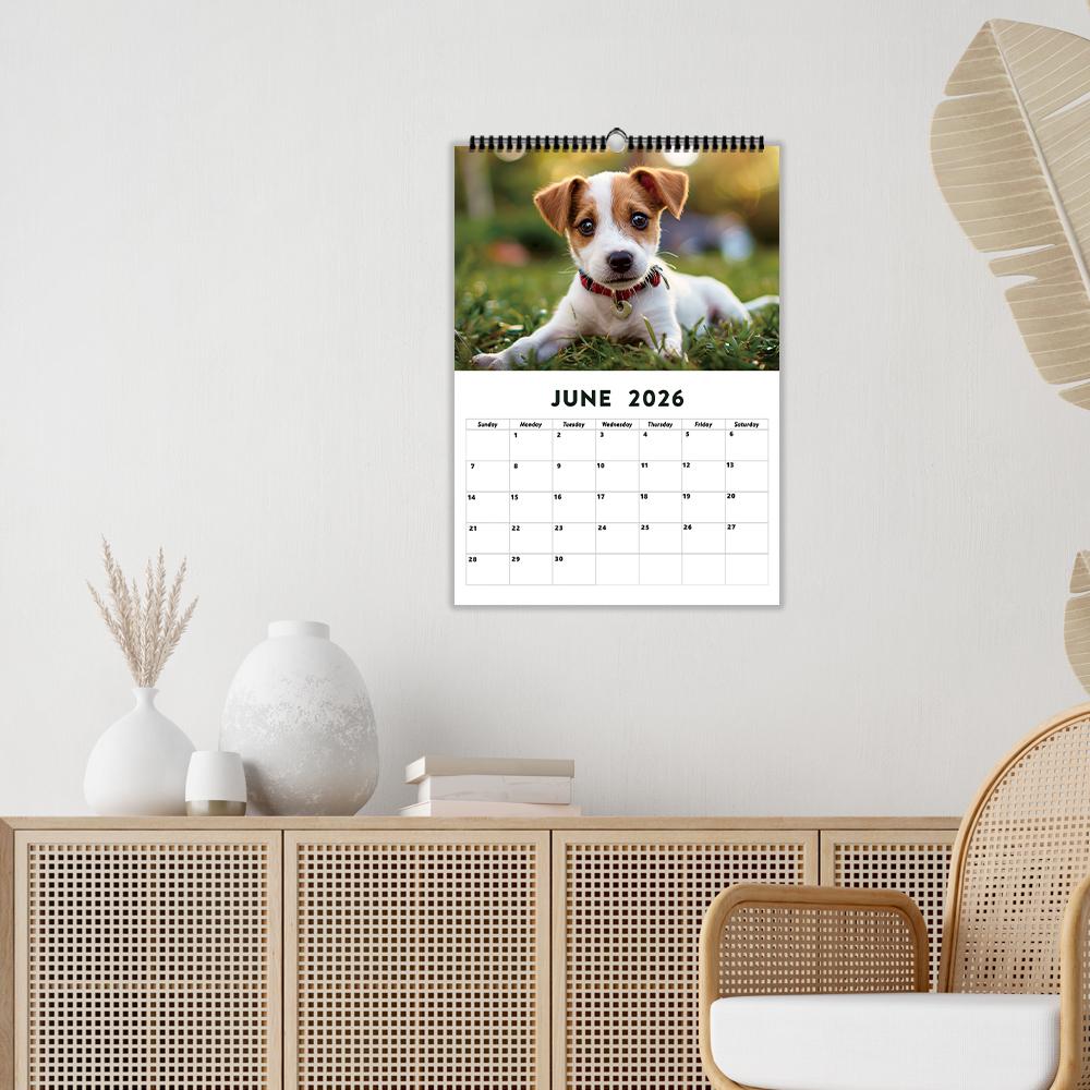 1pc Nature & Puppy Wall Calendar - Pet Dog Theme, 12 Different Designs, Suitable for Dog Lovers, Christmas and New Year Gifting