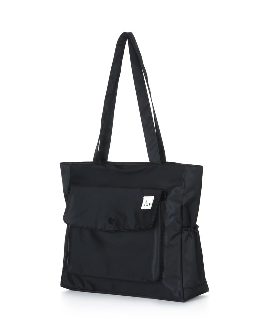 The-Abon Nylon Square Lid Pocket Shoulder Bag Black