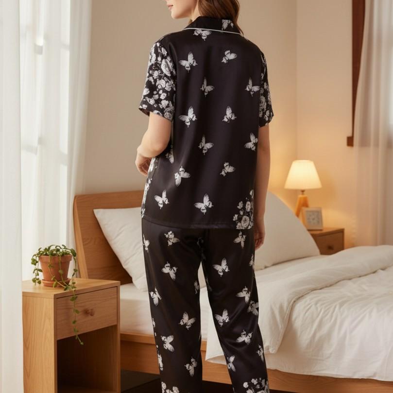 Pajamas satin short-sleeved shorts thin suit comfortable casual printed loungewear women's