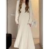 Apricot Long Sleeve Over-the-Knee Simple Thick Autumn Dress
