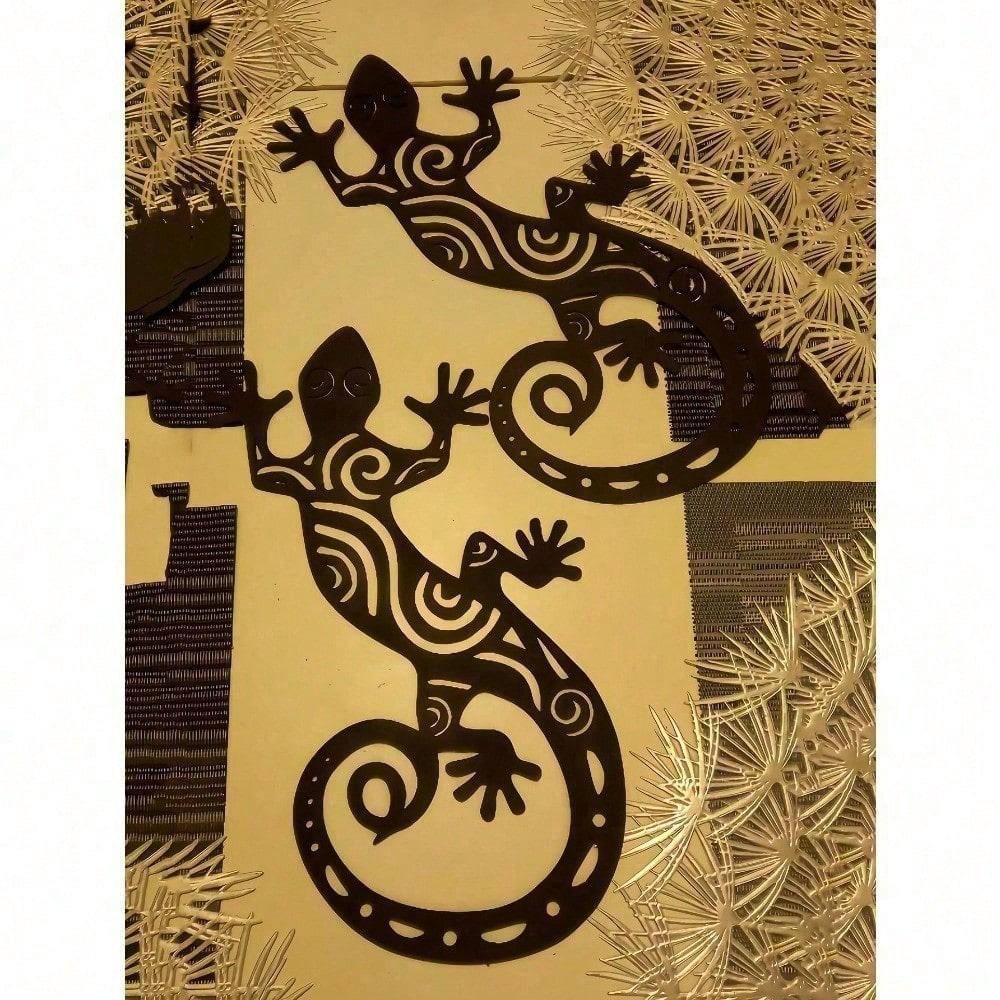 Hand-Forged Metal Gecko Wall Art, Geometric Lizard Sculpture for Boho Decor