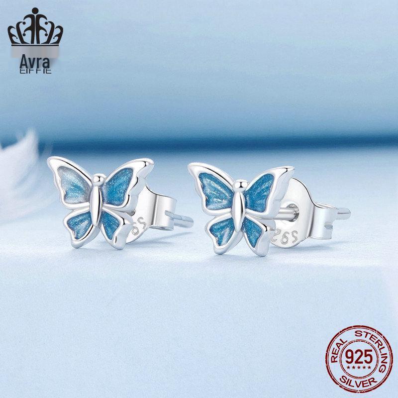 Avle Blue Butterfly Earrings: Versatile S925 Sterling Silver, Platinum-Plated