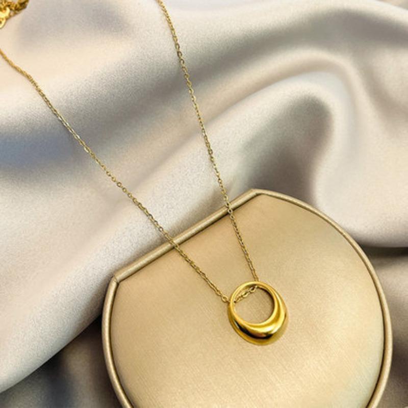 Gold Plated Stainless Steel Twisted Circle Pendant Necklace