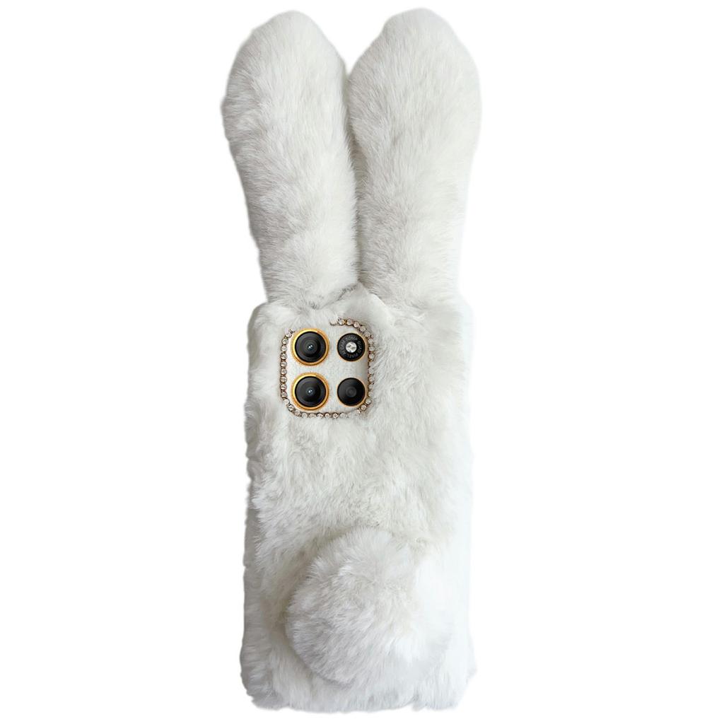 For Motorola Moto G15 4G Case Plush Cute Bunny Winter Fluffy TPU Phone Cover