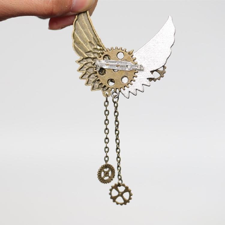 Steampunk Großer Zahnrad-Brosche Mechanische Schal Revers-Pin Flügel Kette Fünfecke Brustnadel für Frauen Mädchen Männer