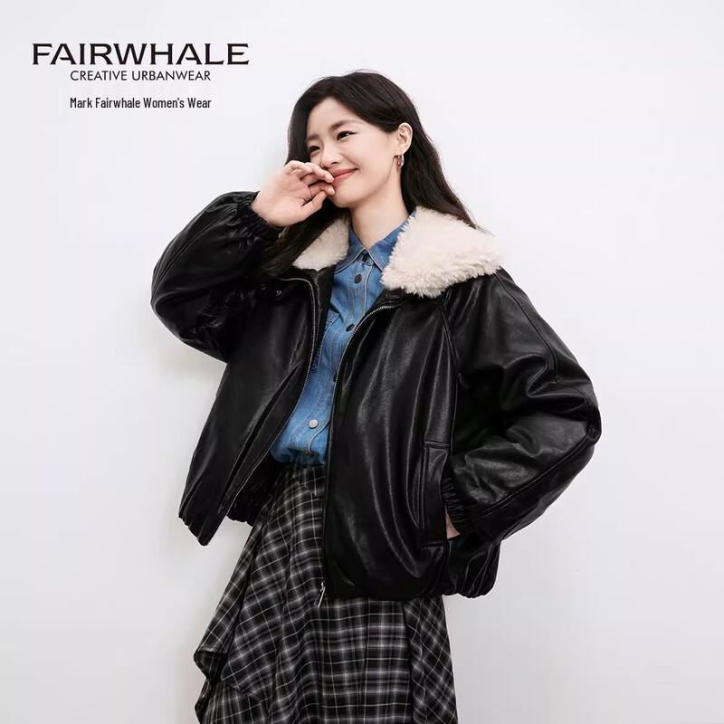 Mark Fairwhale Women's 2025 Winter Short PU Leather Down Jacket with Faux Fur Collar