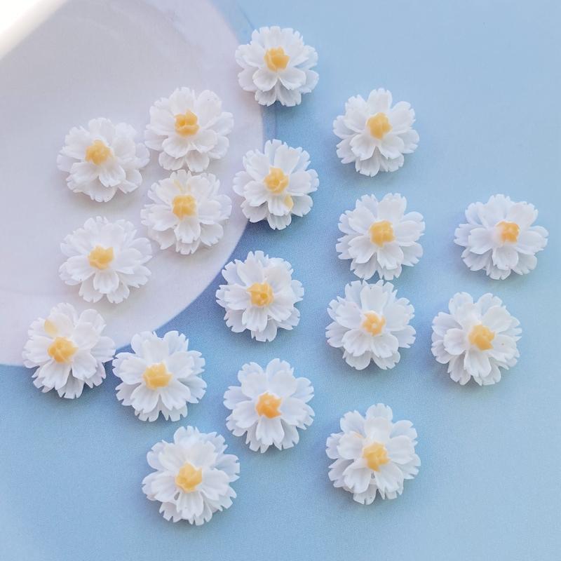 60Pcs Cute Mixed Mini Little White Flowers Flat Back Resin Cabochons Scrapbooking DIY Jewelry Craft Decoration Accessories H220