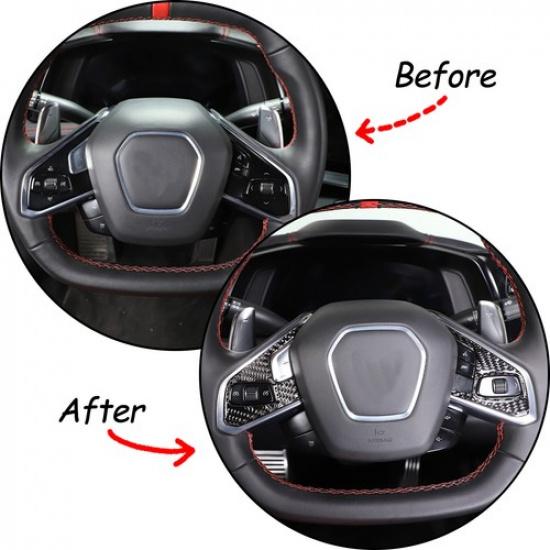 Real Carbon Fiber Steering Wheel Button Sticker Trim For Corvette C8 Z06 Z51