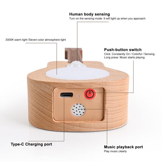 Guitar Shape Night Light Wireless Motion Sensor Rechargeable LED Light with Multi-Color Modes Ambient Mood Lighting Portable Wall Sconce