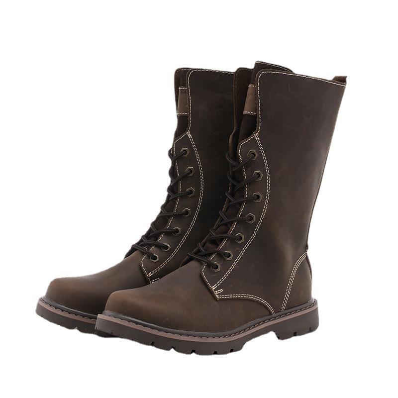 Leather Men'S Cowboy Boots Cowhide Boots Tide High Boots Martin Boots Outdoor Locomotive Boots Mongolian Horse Boots Women'S Tooling Boots