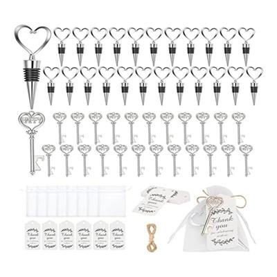 BHBL 24 Pieces Key Bottle Opener and 24 Pieces Wine Cork Set,Bottle Opener Key Ring,Wedding Favours,Wedding Table Decoration