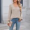 Long Sleeves Solid Color Pit Strip Polished Casual V-neck Lace Long-sleeved Bottoming Shirt