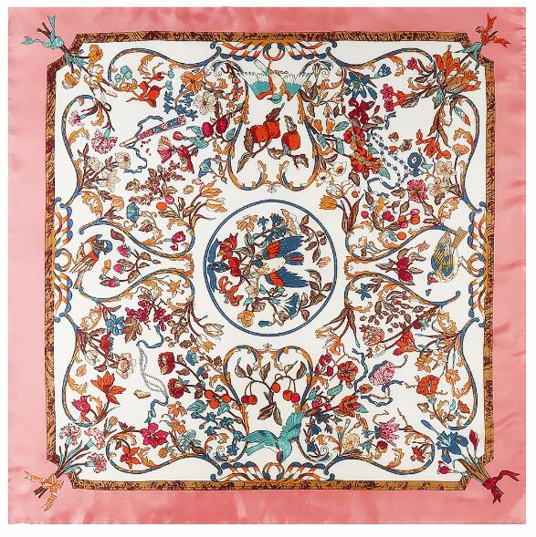 

New Arrival Fashion Silk Satin Scarf Shawl Spring Elegant Plant Flowers Luxury Brand Square Scarves Muslim Women Head Neck Scarf 90x90cm