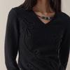 GREEN BELT Women's 100% Wool Beaded V-Neck Sweater