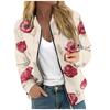 Women Floral Leaf Print Casual Long Sleeve Zipper Jacket Round Neck Fashionable