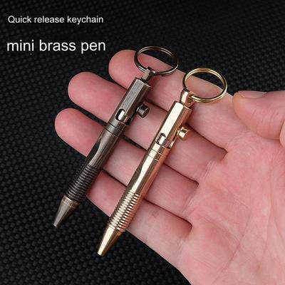 Mini Brass Pen Outdoors Portable Writing Tools Cylindrical Bolt Ballpoint Pen Key Pendant Business Signature Stationery Pen EDC