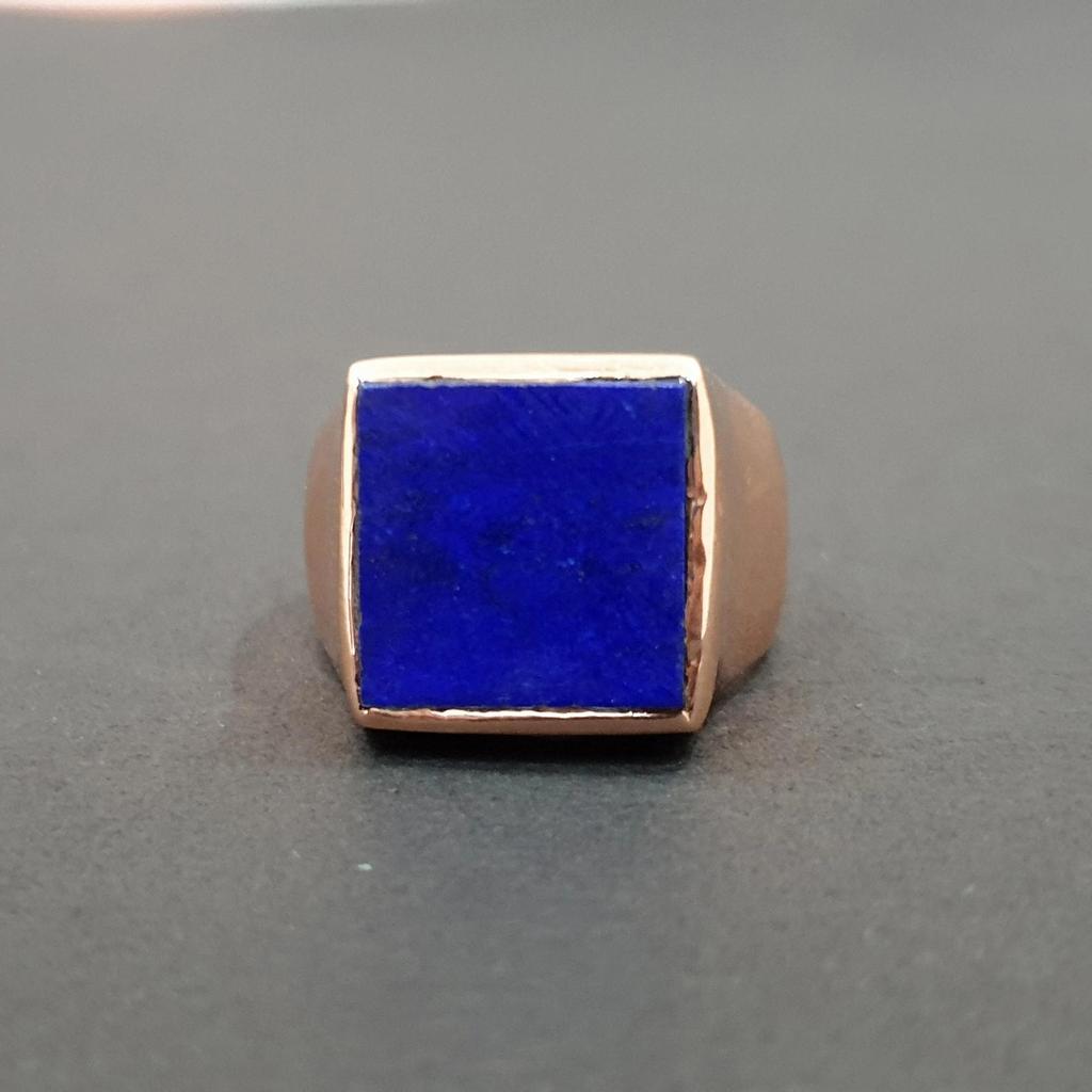 Flat Disk Blue Lapis Lazuli 925 Sterling Silver Rose Gold Fill Ring Jewelry, Unisex Lapis Ring Jewelry
