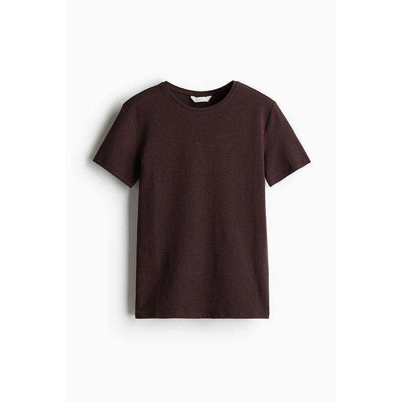 

HM Women s T-shirt 2025 Summer New Arrival Stretch Short Sleeve round Neck Fashion Jersey Silm T-shirt 1260200 Dark Brown 007 175/116(XL)