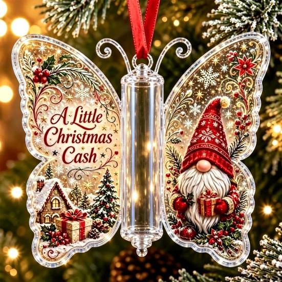 Geschenke für Familie Freunde Schmetterling Bargeldgeschenk Schmuckstück, Weihnachts-Geldhalter Hängende Dekoration mit festlichem Urlaubs-Haus-Druck, Acryl-Baum-Anhänger