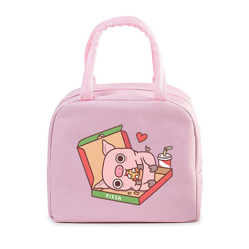 Fast Food Pig Printed Portable Lunch Bags Women Men Thermal Insulation Lunch Box Storage Bag Cartoon Children Bento Lunch Bag