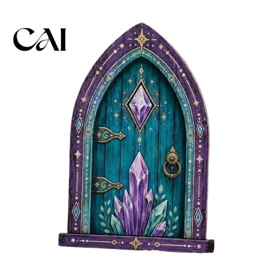 Durable Fairy Door for Garden Mini Wooden Door, 2D Flat Miniature Unique House Gate DIY Craft, Dollhouse Accessory, Wall Terrarium Decor Festive
