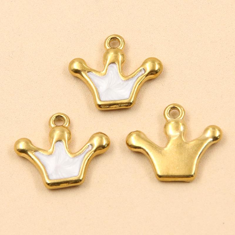 3 Styles DIY Heart Crown Enamel Charms: Stainless Steel Drip Oil Gold Pendants