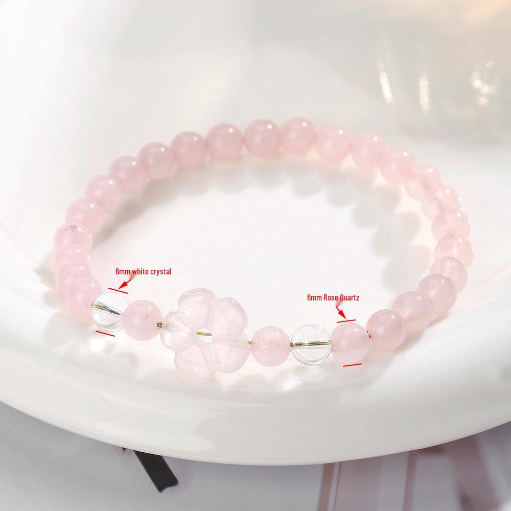 Natural White Rose Quartz Five-Leaf Clover Bracelet for Women - Exquisite Light Luxury Jewelry, Street Style Accessories