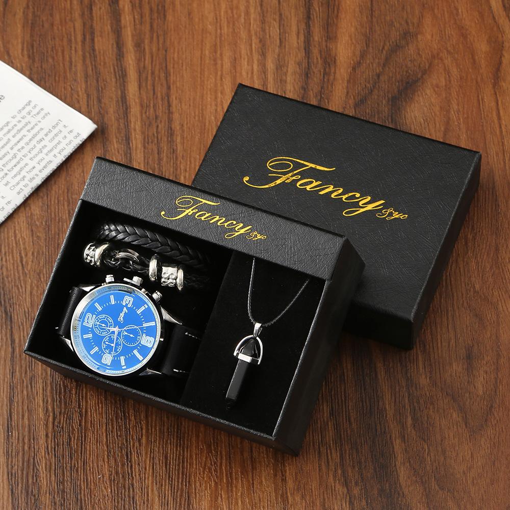 Set de Regalo para Hombre, Cartera + Reloj + Caja para Cinturón, Regalo de San Valentín Día del Padre para Novio Amigo